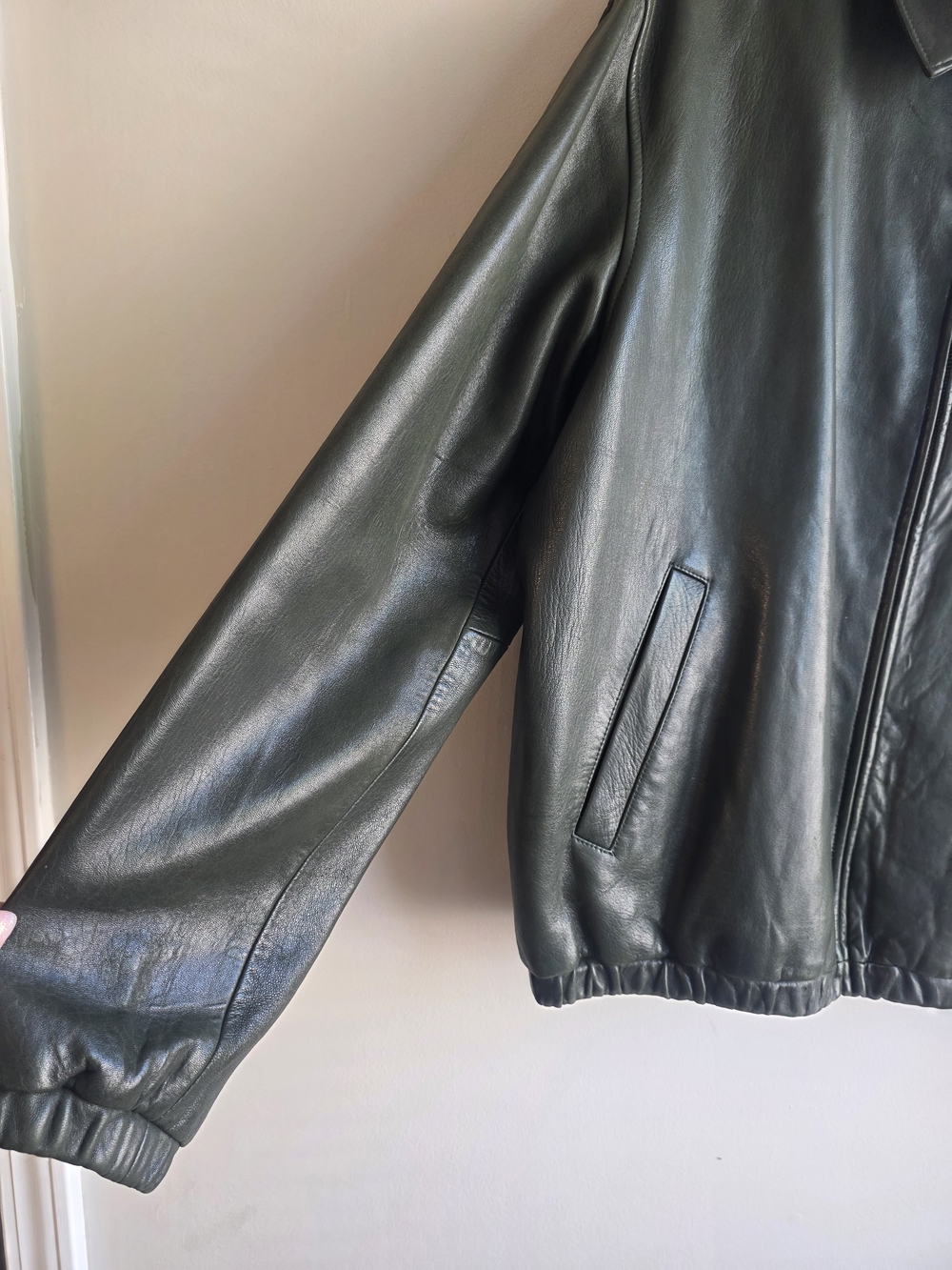 VTG Polo Ralph Lauren Olive Leather Bomber Jacket - Premium Leather - Picture 5 of 17